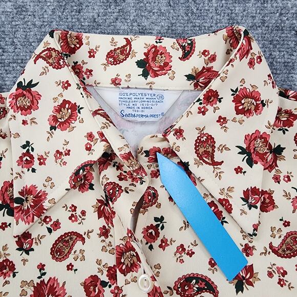 VTG Sears Shirt Womens 38 Cream Red Floral Paisley Perma-Prest Short Sleeve 70s - Picture 11 of 11